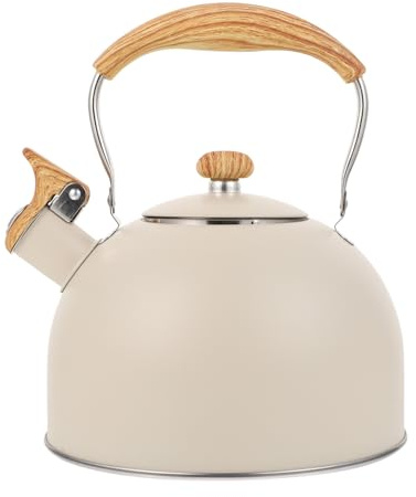 CIYODO Bouilloire Sifflante Inox Beige avec Filtre Alimentaire Poignée Confortable et Fond Plat Résistant pour Cuisinière Gaz et Induction