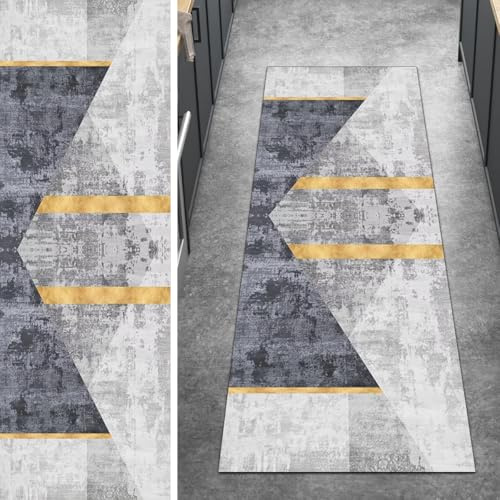 Ymural Alfombra antideslizante para pasillo, retazos grises, 110 x 400 cm, lavable, antideslizante, alfombra larga para cocina y dormitorio