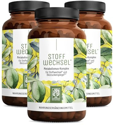 NATURTREU® Stoffwechsel Kapseln Diät Unterstützung - Hochdosiert | mit grünem Tee, Forskohlii, Cholin, Spargel, Bittermelone, Garcinia Cambogia & Chrom - 360 Stoffwechsel Kapseln vegan