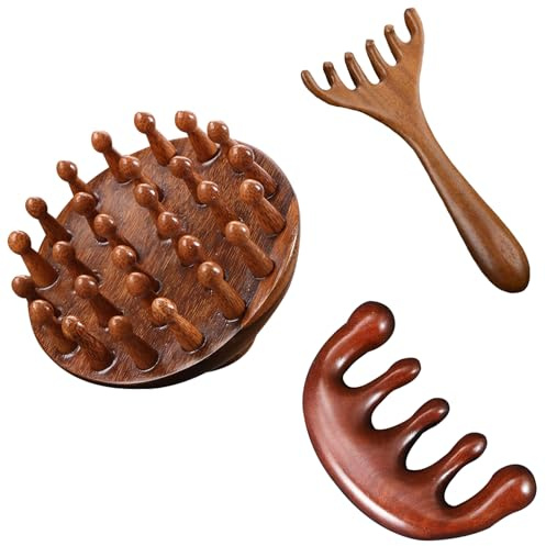 Shibida 3PCS Kopfhaut Massagebürste Holz,Scalp Massager Kopfmassage Bürste Massage zum Entspannen Ohne die Kopfhaut zu Verletzen Kann Schuppen Reduzieren Geeignet für Kopf Gesicht Nacken