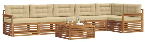 vidaXL Outdoor-Sofagarnitur mit Kissen 7 pcs Natur und Beige, Gartenbank, modernes Ecksofa, strapazierfähige Sitzmöbel, Lounge für Terrasse, stylischer Komfort