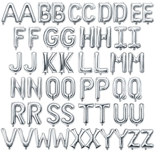 Silberfarbene Buchstaben-Luftballons, 40,6 cm, Mylar-Folie, Alphabet-Buchstaben, 2 Sets, A-Z, individueller Satz, DIY, personalisierter Satz, Banner für Geburtstag, Abschlussfeier, Jahrestag, Feier