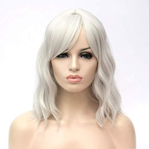 ATAYOU Damen Kurze Silber Grau Bob Perücke | Weiß Silber Perücke für Halloween Karneval Kostüm Frauen