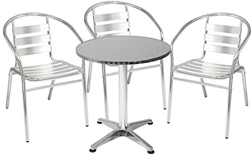 Mojawo® Bistrogarnitur 4-teilig 3 Bistrostühle Aluminium Stapelstuhl + Bistrotisch klappbar Aluminium Rund Ø 60cm H70cm / 110 cm + höhenverstellbar