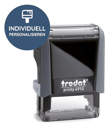 STEMPEL-FABRIK Trodat Printy 4910 Textstempel 26x9 mm, 3 Zeilen, Grau | kompakter Trodat Selbstfärber mit Wunschtext – für Namenszug & Kurztext, austauschbares Stempelkissen