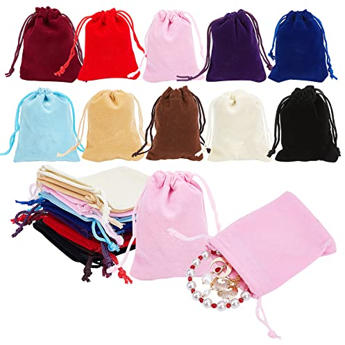 PH PandaHall 40pcs Sachets Pochettes en Velours, 10 Couleurs Sacs à Cordon en Velours Pochettes à Bijoux Pochette de Sac Cadeau bonbons, Noël, 7x9cm