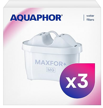 AQUAPHOR Maxfor+ Mg Water Filter Cartridge, Pack of 3, Compatible with Aquaphor Maxfor+ & Brita Maxtra+, Reduces Limescale, Chlorine, Impurities, Essential Magnesium