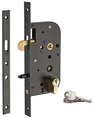 THIRARD – Einsteckschloss mit Zylinder für Schiebetüren, 50 mm Dornmaß, 30 x 30 mm Zylinder, Vierkantenden, schwarz, 3 Schlüssel