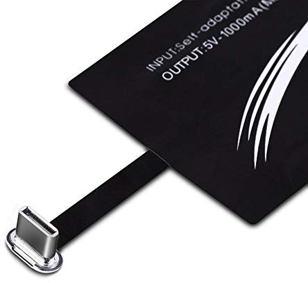 Simlug 【????????????????】 Qi Receiver USB C, Portable Qi Charging Receiver, Wireless Charger Receiver, Rapid Wireless Charging Charging Receiver Chip for Huawei/LG/Oneplus, etc. Black USB-C for