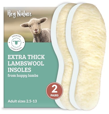 Hey Nature 2 paia di solette in lana d’agnello, solette riscaldanti extra spesse in lana per l’inverno. Suolette riscaldate naturali più efficaci delle solette termiche. Solette scarpe ritagliabili
