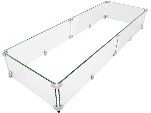 GASPRO Pare-vent en verre pour table de brasero rectangulaire, panneau en verre trempé épais et robuste avec support d'angle et pieds en aluminium dur, facile à assembler