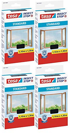 tesa® Insect Stop STANDARD Fliegengitter für Fenster - Insektenschutz zuschneidbar - Mückenschutz ohne Bohren - Fliegen Netz anthrazit, 110 cm x 130 cm (4)