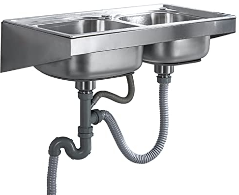 Wandmontage-Waschbecken Kommerzielle Handwaschstation, Haushaltsküche Doppelwaschbecken Edelstahl-Spüle mit Wasserhahn und Rohr, Outdoor-Waschbecken-Waschbecken, für Restaurant-Wohnmobil-Badezimmer