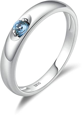 Daesar Damen 925 Silber Ring Verlobung, Bandring mit Blau Topas Ehering Trauring Nickelfrei Silber für Frauen