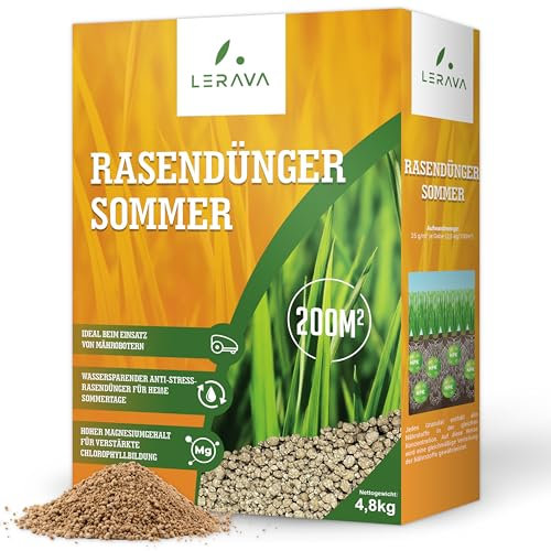 LERAVA® Concime prato estate (200m²) - Nutrimento bilanciato per prati verdi e fitti - Fertilizzante a lunga durata ricco di azoto - Crescita vigorosa e resistenza alla siccità - cura giardino estivo