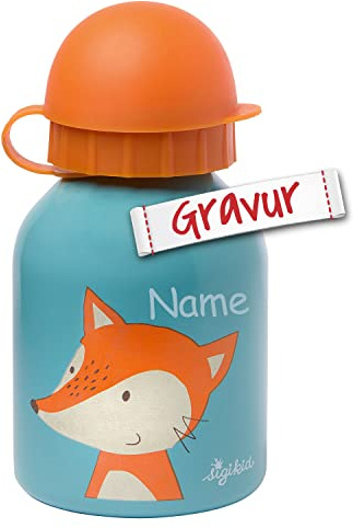 Sigikid Trinkflasche personalisiert mit Namen/Gravur, Wasserflasche, Edelstahl Kinderflasche Sportflasche (250 ML, Fuchs)