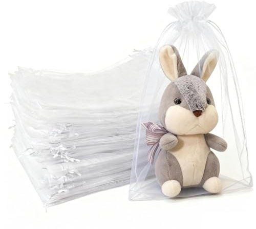 MAOOY 100 Stück Organzasäckchen 25x35cm Weiß Organza Säckchen Zum Befüllen Klein Organzabeutel Schmuckbeutel Beutel für Gastgeschenke Hochzeit Weihnachten Geschenkbeutel Traubenschutzbeutel