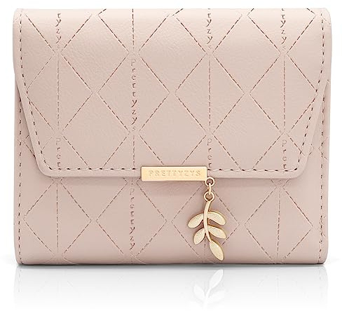 REETEE Damen Geldbeutel aus Weichem Veganem Leder Kleine Portemonnaie Damen mit Vielen Fächern, Mini Portmonee Damen mit Münzfach und Kartenfächer Frauen Geldbörse (Rosa-1)