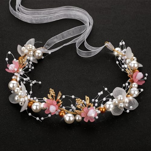 Amaxiu Haarschmuck für Kinder Mädchen und Frauen - Hochzeit Blumen Stirnbänder, Prinzessin Kopfschmuck, Niedlicher Brautschmuck (Rosa)