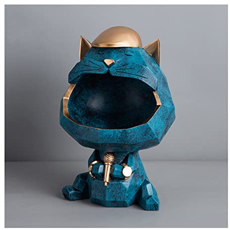 Tauzveok Katze Deko Schale, Lucky Cat, Süßigkeiten Schale Für Glückskatz, Katzen Statue Für Wohnzimmer, Flur, Deko Schlüssel Aufbewahrungsbox,A Blue