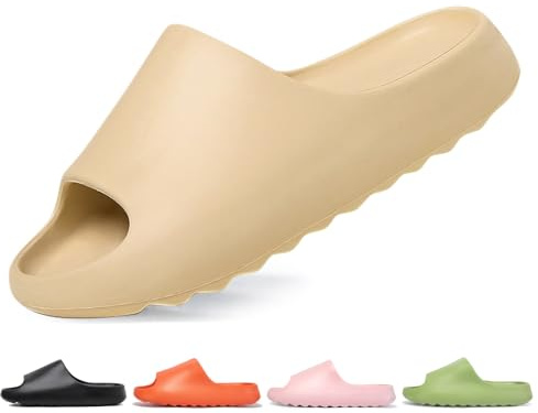 Jesindr Cosy Slides Original Men's Women's Soft Slippers Cloud Slippers Non-Slip Bath Slippers Unisex Rubber Cloud Slippers Summer Beach Slides Sandals, beige, 9 UK