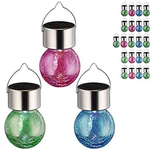 Cepewa LED Solarleuchte Crackle 24er Set│ 6x13cm Glas Edelstahl Plastik │Kugeln pink hellgrün blau (1 x 24er Set Solarleuchte bunt)