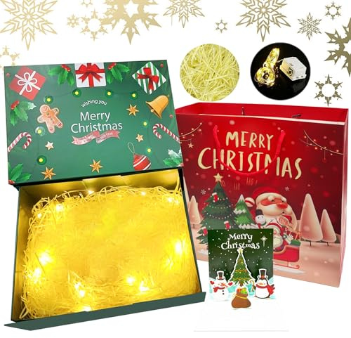 YeahBoom Weihnachten Geschenkbox,Weihnachten Geschenkschachtel mit Deckel,Weihnachtsbaumboxen,Grünen und Roten Weihnachtsmotiven mit Weihnachtsbändern als Geschenk für Geschenk Verpackung