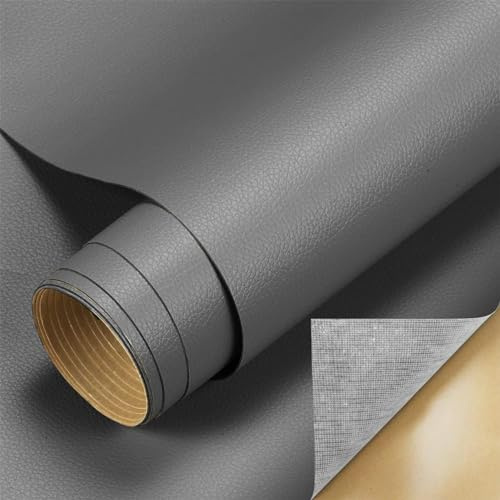 60 x 137CM Cuero Adhesivo, Polipiel Adhesiva Para Tapizar, Parche Cuero, Parches para Sofa Polipiel, para Sofás, Asientos para Automóviles (Gris)