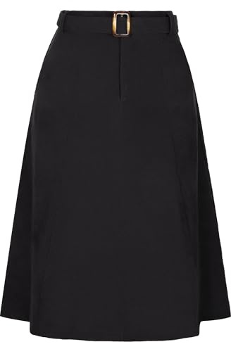 Allegra K Jupe midi en velours côtelé taille haute avec poches pour femme, Noir , 40