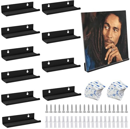 10 Stück Schallplatten Wandhalterung: Regal Acryl Schallplatten Halterung Acryl Schallplatten Display Ständer Vinyl lp Wandhalterungen Schallplattenständer für die Anzeige, Sammlung, Schwarz