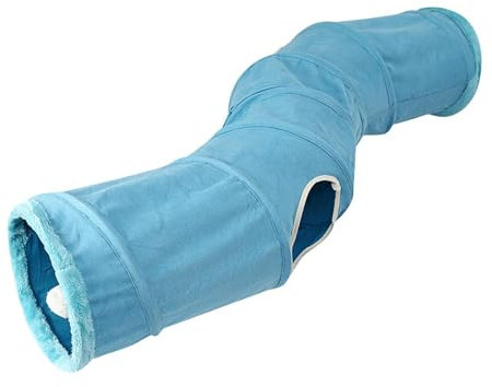 ＡＷＨＡＯ Zusammenklappbares Katzentunnel Spielzeug, Haustierröhren, Interaktives Spielzeug, Tragbares, Langlebiges Katzenzelt mit Glockenball für Kätzchen, 124, Blau