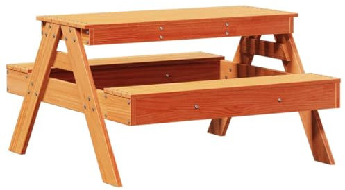 vidaXL Table de Pique-Nique pour Enfants, Ensemble de Table et Chaise de Jardin, Meuble d’Extérieur Terrasse Patio, Moderne, Cire Marron Bois Massif Pin