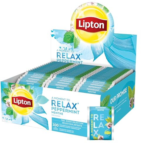 Lipton Sélection Détente Infusion Menthe Poivrée Fraîcheur 100 Sachets | Tisane sans caféine, certifiée Rainforest Alliance, sachets végétaux, tisane grand format, menthe fraîche et apaisante
