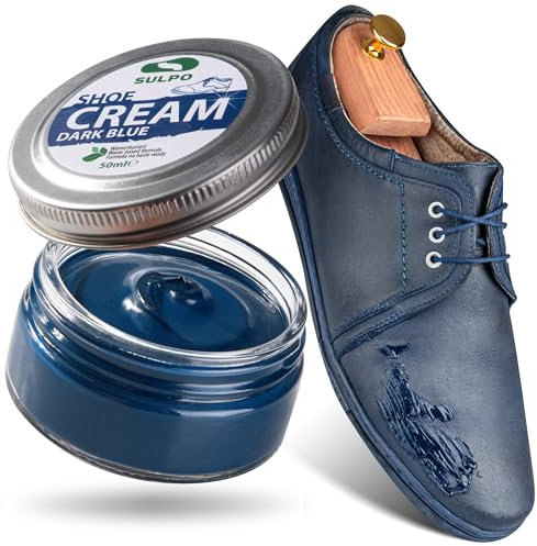 SULPO Crema per scarpe, blu scuro, blu navy, crema per la pulizia delle scarpe, balsamo per pelle, pelle liscia, bassata d'acqua, colore rinfrescante, cura della pelle, vera e similpelle, 50 ml