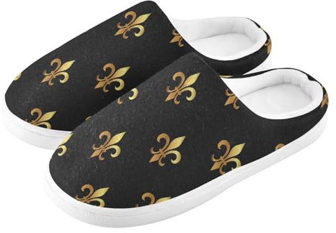 Ksajwzf Pantoufles en forme de fleur de lys pour homme et femme - Motif floral - Noir - Chaussons d'intérieur - Chaussettes d'intérieur - Chaussures de chambre à coucher - Chaussures de voyage