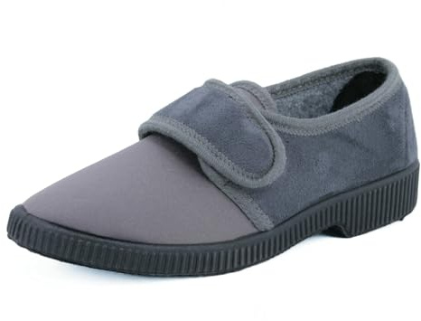 JOMIX Chaussons Diabétiques Femme avec Scratch - Pantoufles Orthopédiques Confortables ITD2447 (Gris, 40)