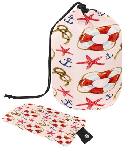 Drawstring Toiletry Bag,Rope & Lifebuoy Barrel Shaped Wash Bag Cosmetic Bags, Travel Makeup Organiser Pouch + Small Bag