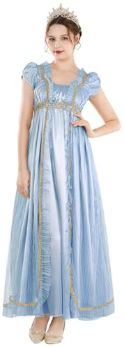 CR ROLECOS Robe Regency Jane Austen Robes de Thé de Style Victorien Blanc, rose-2, XL