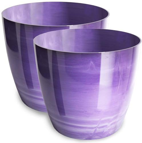 PECZEKO Maceta brillante, maceta de plástico, maceta decorativa para plantas grandes y pequeñas, juego de 2 macetas, macetero para hierbas, (2 unidades), color morado, diámetro de 12 cm