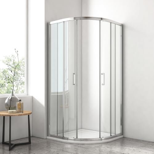EMKE Duschkabine 90 x 90 x 195 cm Runddusche mit Schiebetüren, Duschabtrennung Doppel Schiebetür Dusche, Eckeinstieg Duschkabine Duschtür 5mm Duschwand Glas Duschkabinen Fertigdusche Komplettdusche