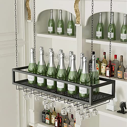 Ceiling Mounted Wine Rack with Hanging Glass Holder Space Saving Storage for Wine Bottles and Glassware Under Cabinet Decorative Shelf and Shelving for Kitchen nization