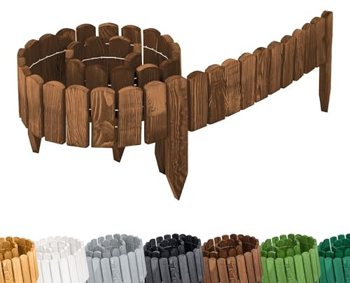 Garronda bordatura giardino bordura per aiuola staccionata in legno per giardino cordolo per aiuole Rollborder Recinzione Bassa Aiuola Lunghezza: 200 cm GD-0107 (Marrone scuro, Altezza: 10 cm)