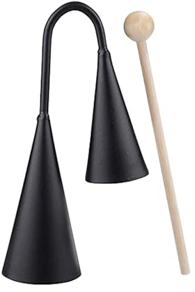 Hand-Glocke Agogo – Metall-Doppel-Agogo-Glocke | Lateinisches Percussion | Instrument, zweifarbige Doppelmetall-Samba-Agogo-Glocken, traditionelles lateinisches Percussion Holzstab, zweifarbig für