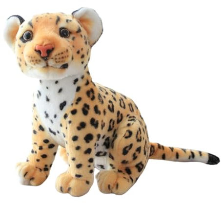 AQCQDQ 23cm Plüschtier Schneeleopard,Realistische Löwe Tiger Schwarzer Panther Schneeleopard Plüschtier,Leopard Kuscheltier Gepard Klein Süßes Kawaii Stofftier,für Kinder Jungen Mädchen (23 cm,Gelb)