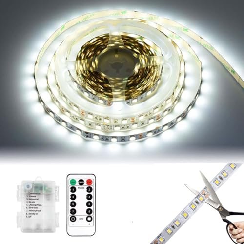 Sunshine smile Tira LED,Luces LED Habitación,Tira de Luz LED a Pilas,Mando a Distancia,8 Modos con Autoadhesiva,Tira LED de con Batería y Mando a Distancia,Recortable