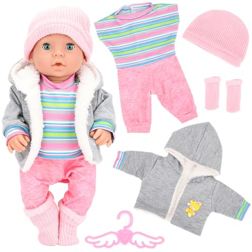 Miunana 5 Piezas para New Born 35 CM-45 cm (14 Pulgadas-18 Pulgadas) Baby Dolls Muñeca, Bebé Muñecas (Sombrero + Abrigo + Vestido + Pantalones + Calcetines + Perchas) (No Incluye Muñeca)