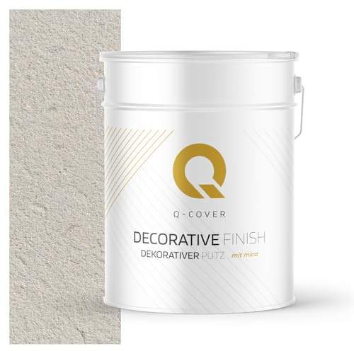 Q-COVER Intonaco decorativo con Mica 15 kg | Tonalità: beige chiaro con Mica perlato (D804) | Intonaco glitter per interni ed esterni | 0,2 – 0,8 mm | Intonaco strutturato con effetto | ca. 4,5 m² |