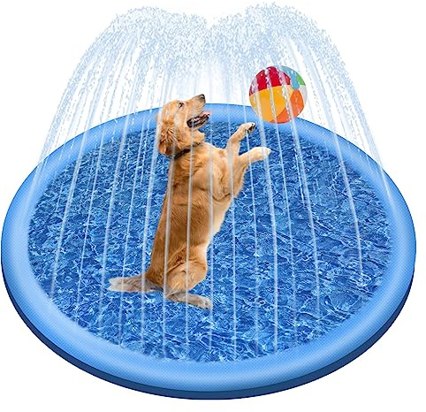 Dogs pool -100cm Inflatable Dog Splash dogs pool, Foldable Thickened Outdoor Dog Sprinkler Play Mat for Summer Garden Beach Backyard Dog Sprinkler Water Toy, Blue