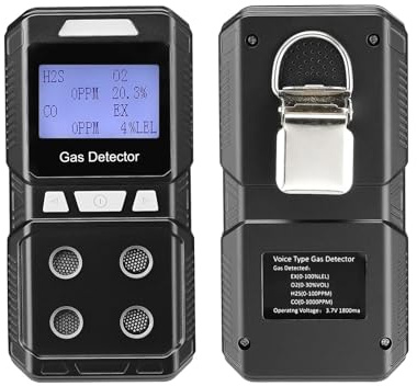 Portable 4 Gas Detector Recharable Multi Gas Monitor Air Quality Tester Analyzer High Precision EX O2 H2S CO 4 in 1 Gas Meter Precise Sensors for Fast Detection