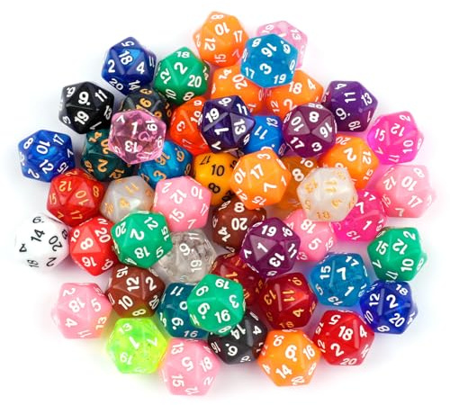 Polyedrische Würfelset, 50PCS Acrylic Dice Set, D20 Spielwürfel Würfel Bunt für D&D/RPG/MTG Tischspiele, Brettspiel, Kartenspiel, Rollenspiel für Unterhaltungsaktivitäten, Freizeitlokale